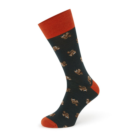 Sutton Green and Orange Squirrel Socks