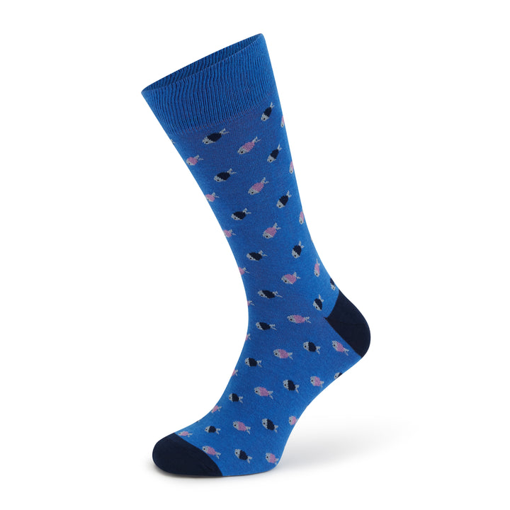 Sutton Blue Fish Calf Length Sock