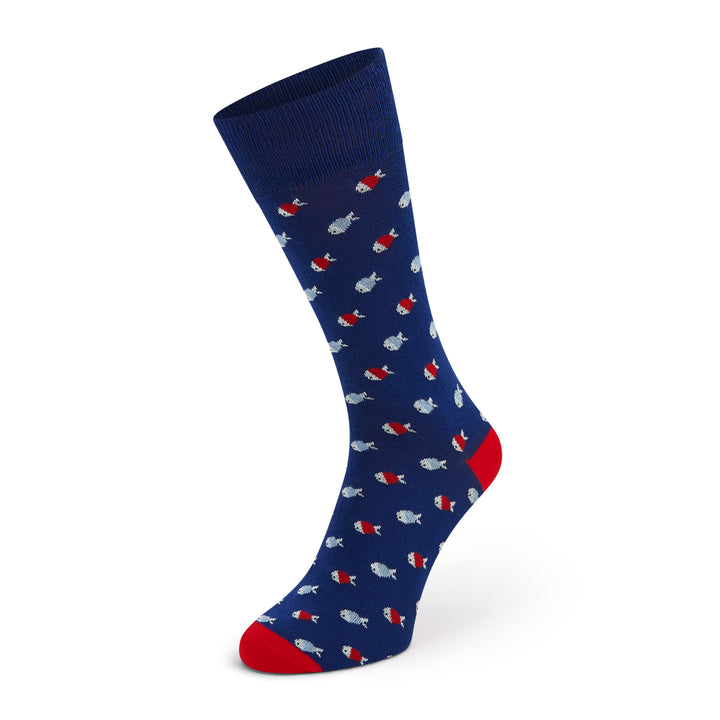 Sutton Blue Red Fish Cotton Sock