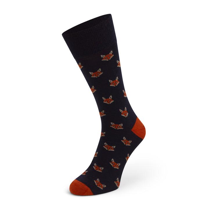 Sutton Navy Orange Fox Head Wool Sock