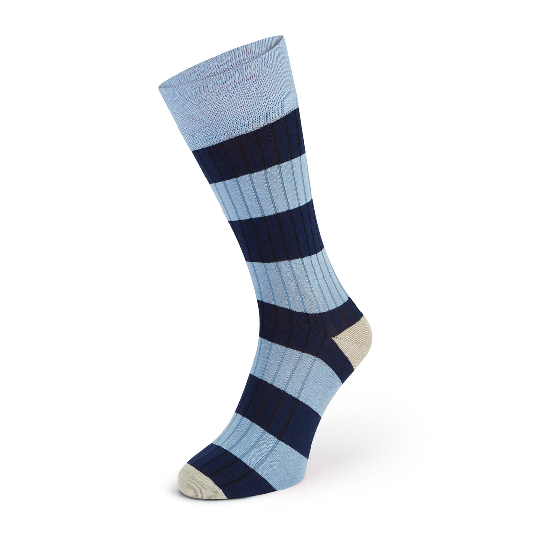 Sontley Blue Ribbed Stripe Cotton Sock