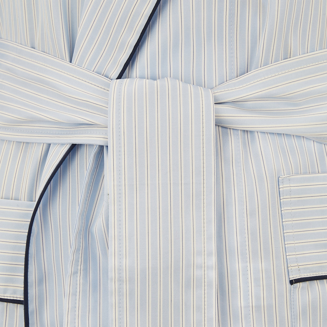 blue and white striped dressing gown Men's Robe Seersucker Cotton Blue White Stripes