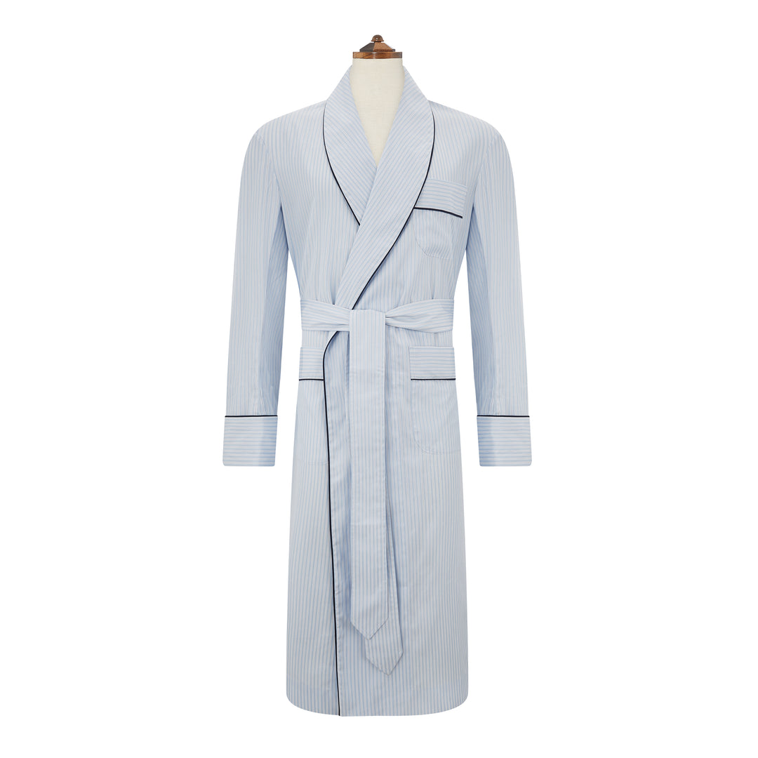 Ede & Ravenscroft | Poplin Stripe Dressing Gown | Blue White Blue White / Large Ede & Ravenscroft | Poplin Stripe Dressing Gown | Blue White Blue White / Large