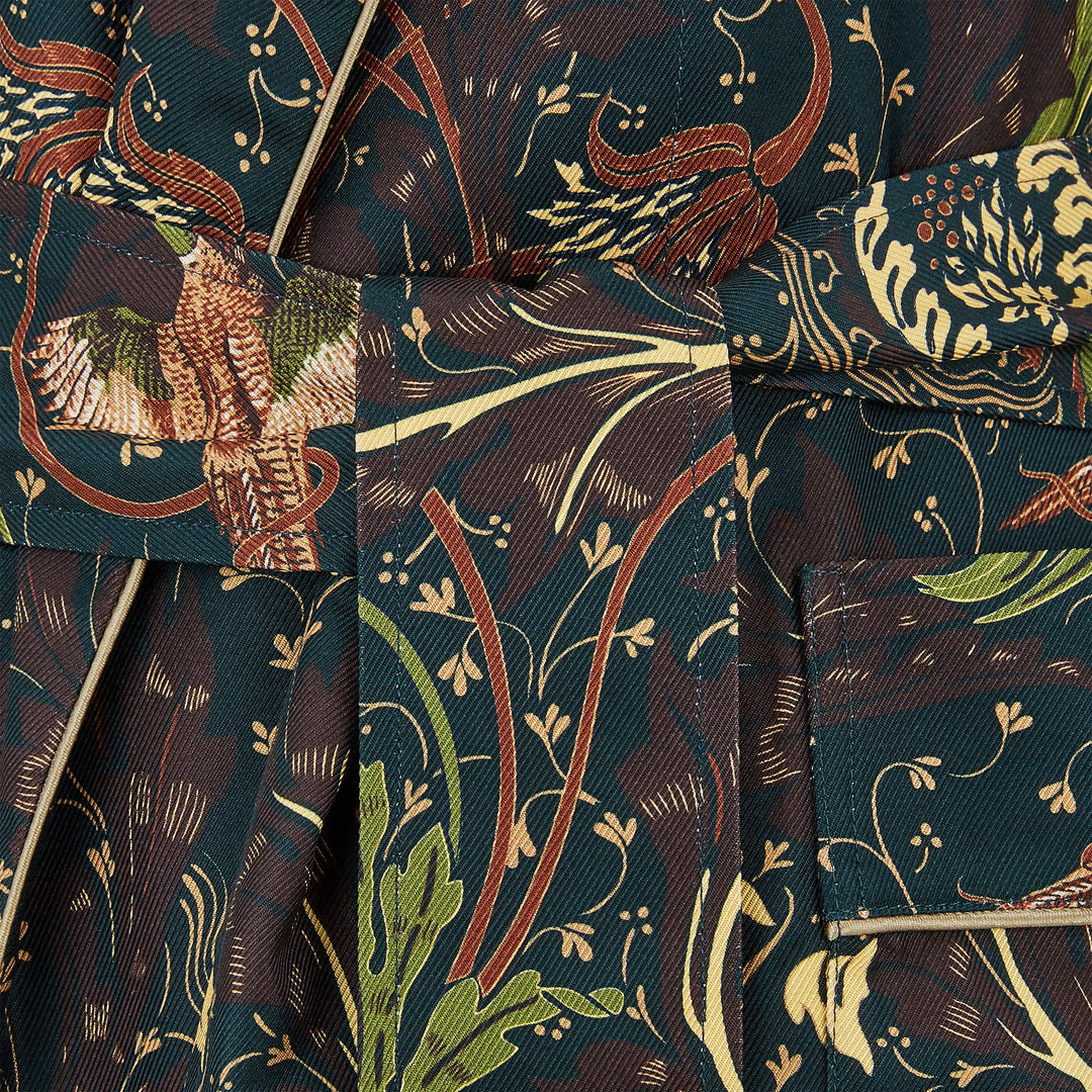 Green Exclusive Silk Pheasant Jacquard Dressing Gown