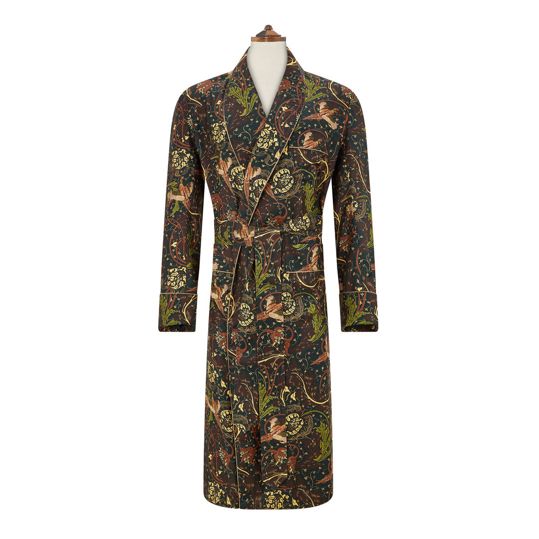 Ede & Ravenscroft | Silk Pheasant Dressing Gown | Green Green / Small Ede & Ravenscroft | Silk Pheasant Dressing Gown | Green Green / Small