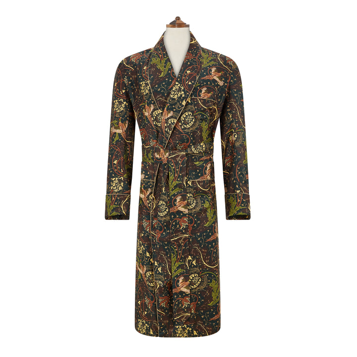 Green Exclusive Silk Pheasant Jacquard Dressing Gown
