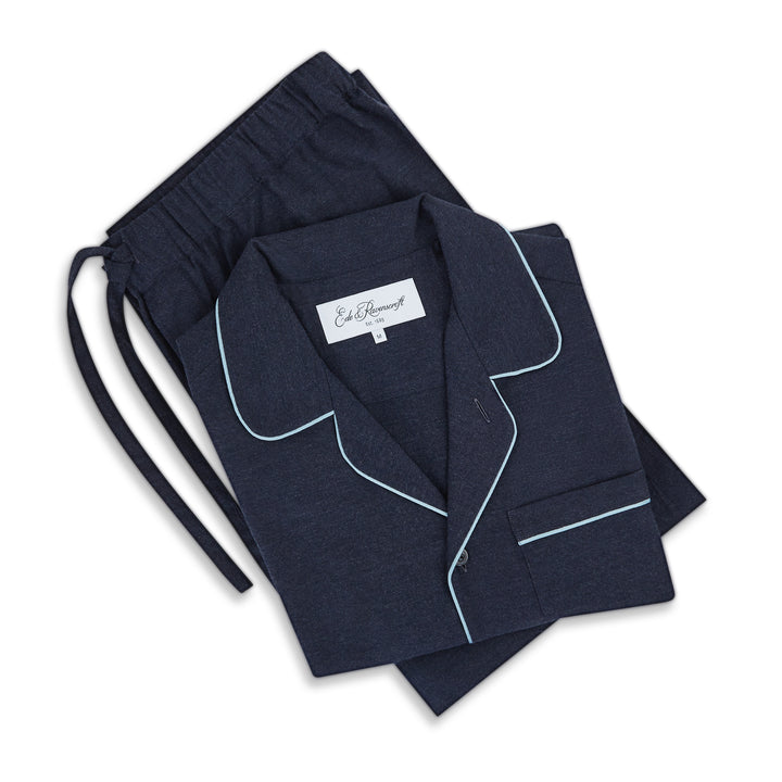 Navy Brushed Cotton Twill Pyjamas
