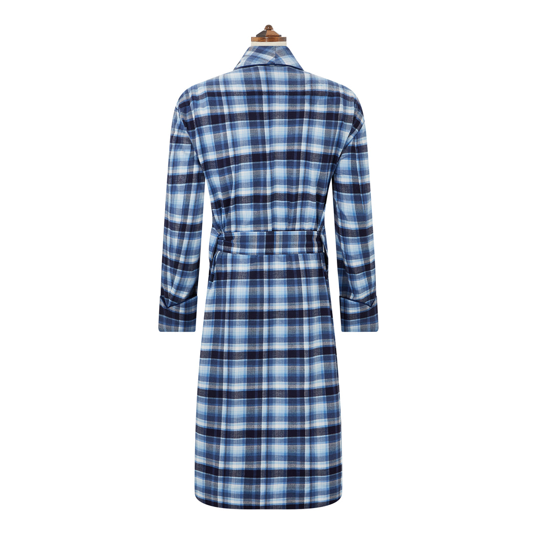 Blue Brushed Cotton Check Dressing Gown