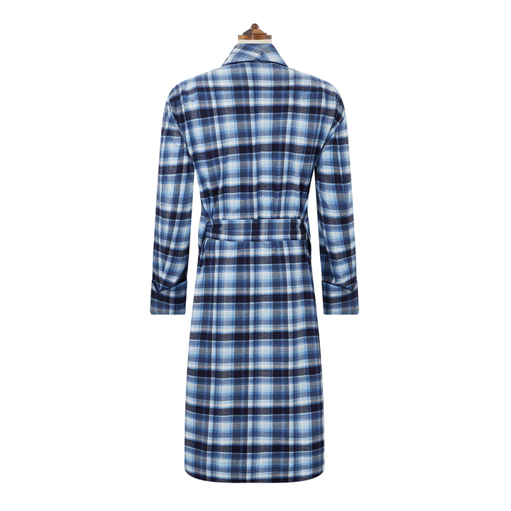 Blue Brushed Cotton Check Dressing Gown