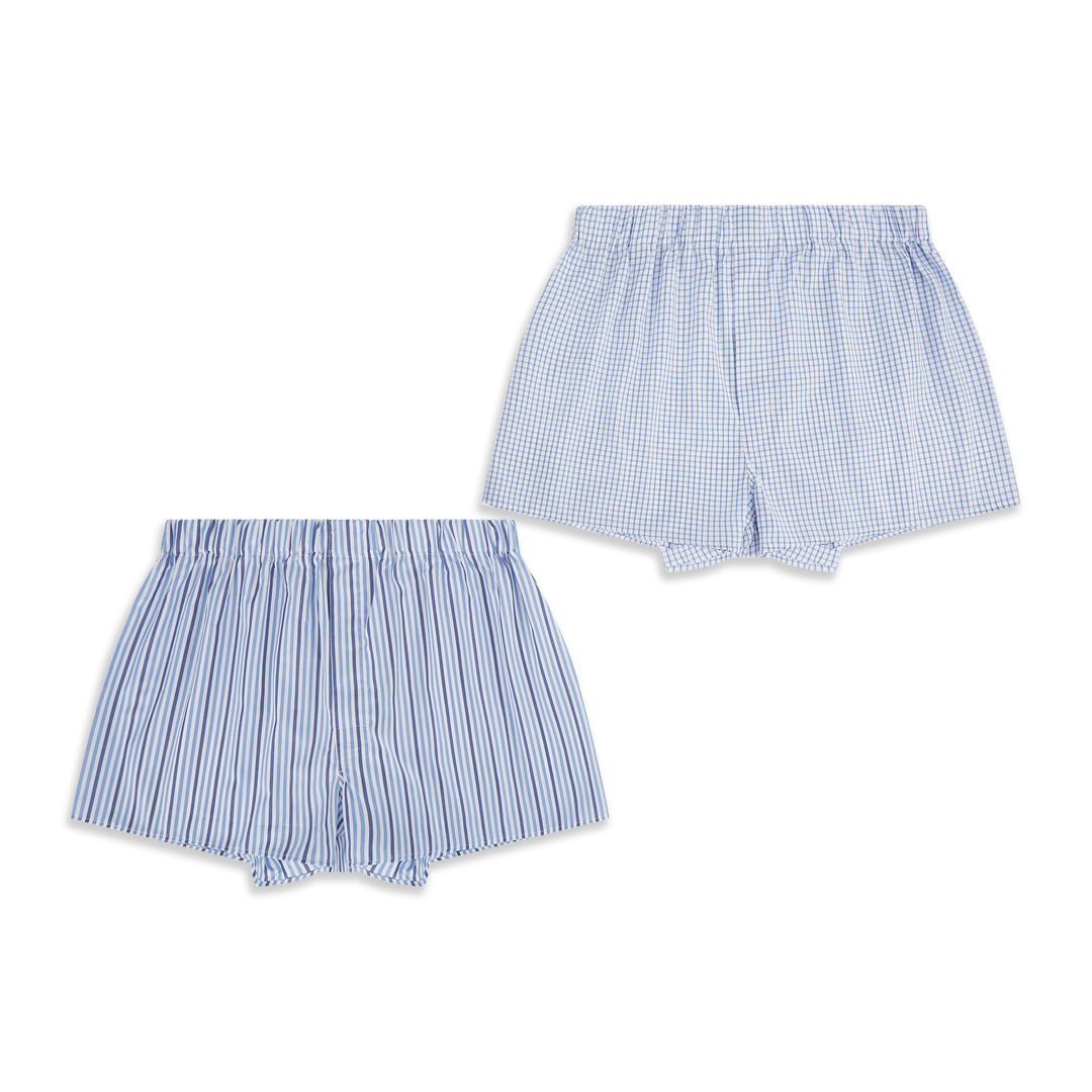 Stripe Check Blue Boxer Short Set Of Two