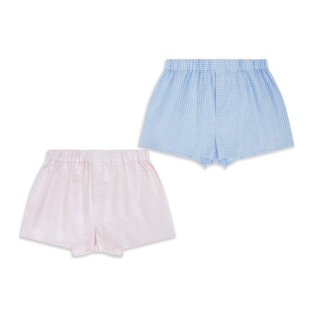 Blue Pink Check and Basketweave Boxer Short Set of Two