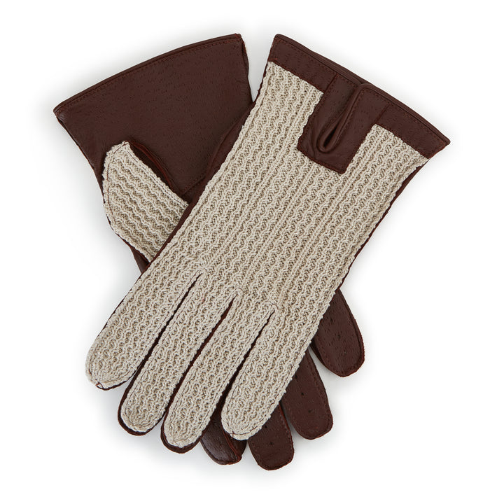 Brown Crochet-Back Driving Gloves