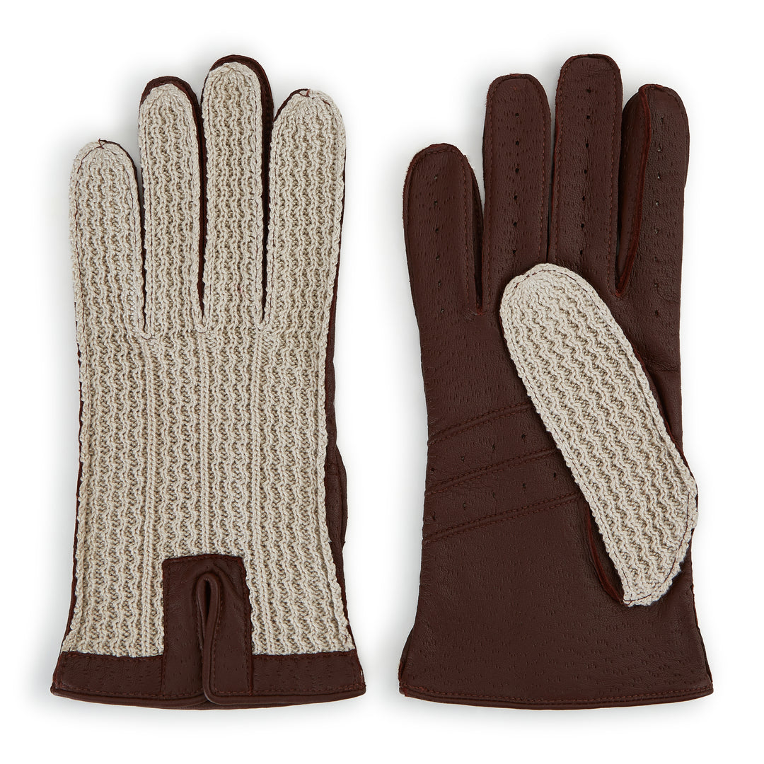 Brown Crochet-Back Driving Gloves