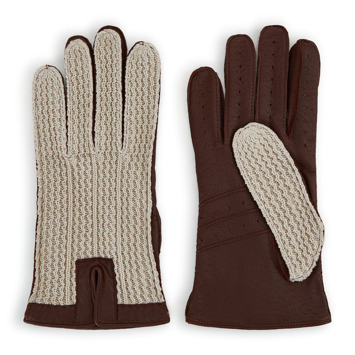 Brown Crochet-Back Driving Gloves
