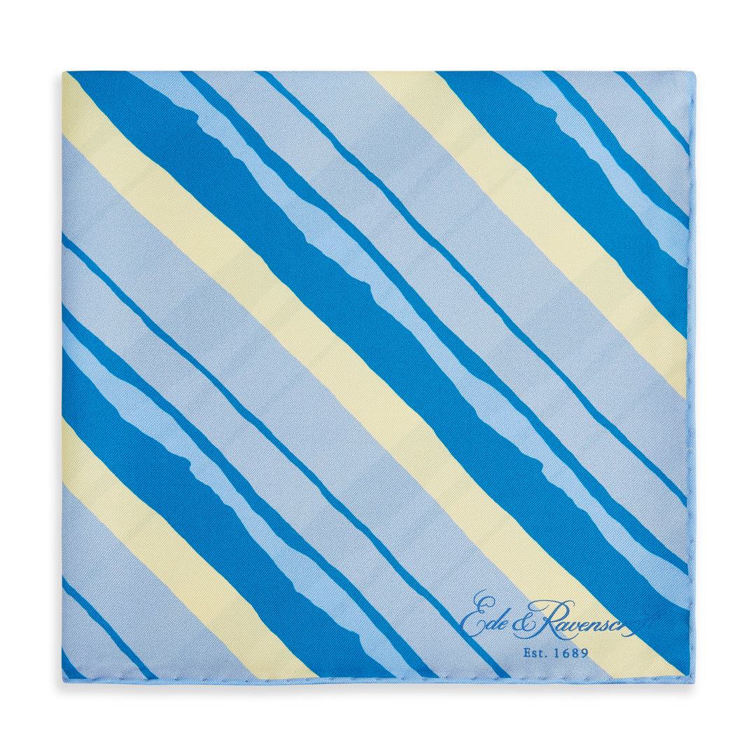 Blue Yellow Painted Stripe Silk Pocket Square