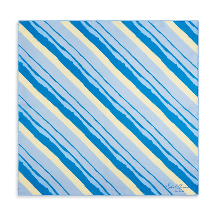 Blue Yellow Painted Stripe Silk Pocket Square