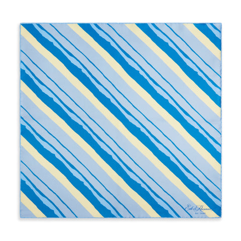 Blue Yellow Painted Stripe Silk Pocket Square