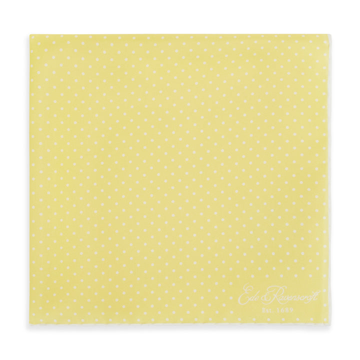 Yellow and White Micro Spot Printed Silk Pocket Square