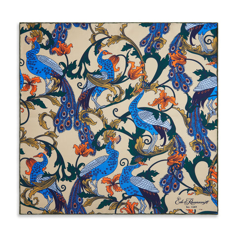 Green And Blue Peacock Vine Silk Pocket Square