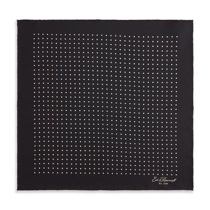 Black and Ivory Spot Printed Silk Pocket Square