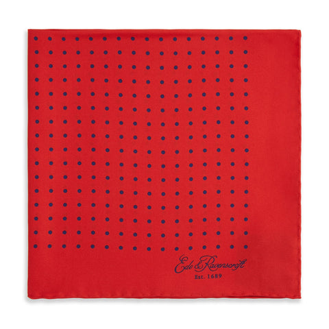 Red and Navy Large Spot Printed Pocket Square