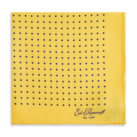 Yellow and Navy Large Spot Printed Pocket Square