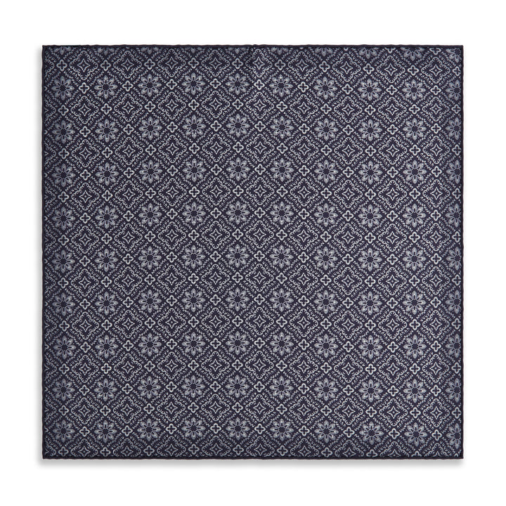 Navy White Prince of Wales Geometric Double Faced Silk Pocket Square