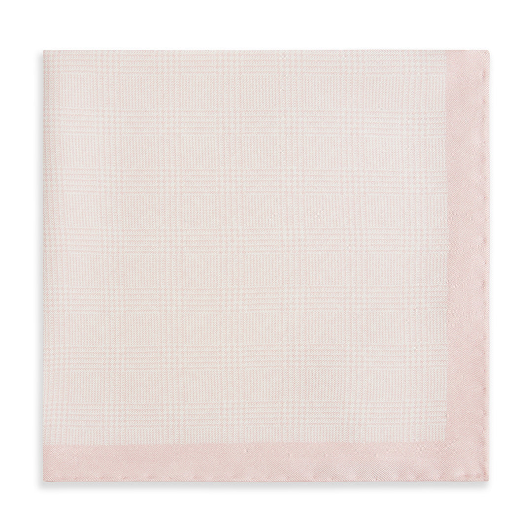 Pink Prince of Wales Geometric Double Faced Silk Pocket Square