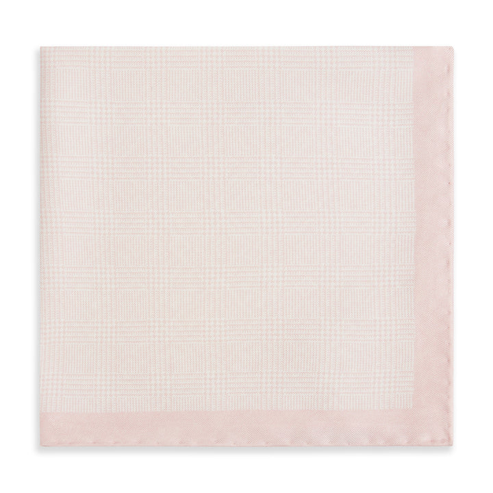 Pink Prince of Wales Geometric Double Faced Silk Pocket Square