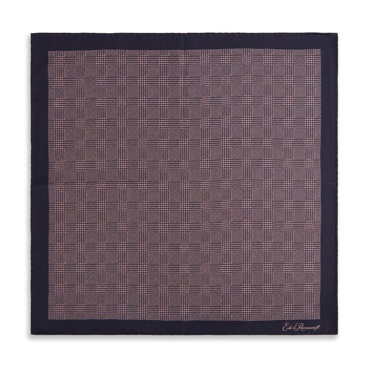 Pink Navy Prince of Wales Geometric Double Faced Silk Pocket Square