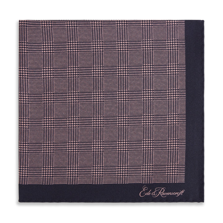 Pink Navy Prince of Wales Geometric Double Faced Silk Pocket Square