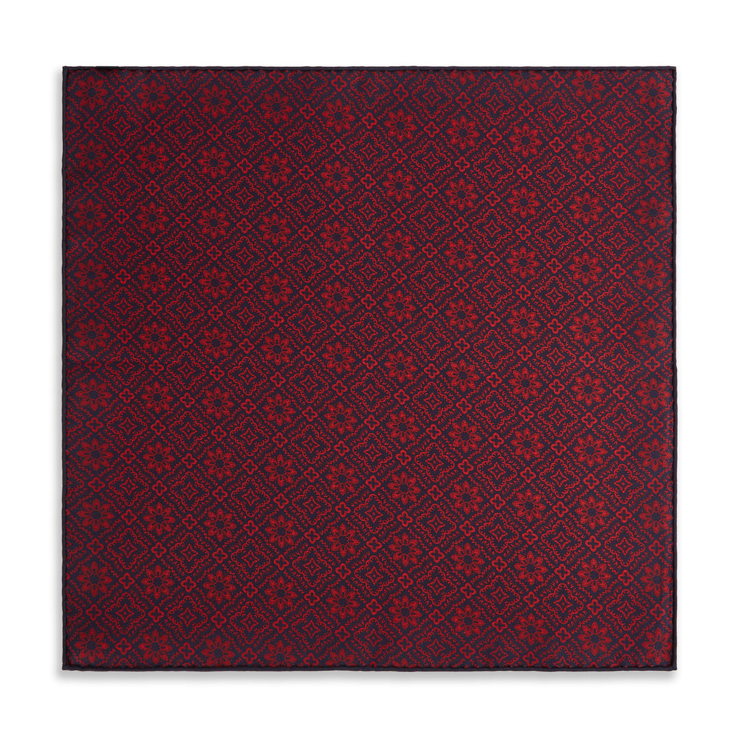 Red Navy Prince of Wales Geometric Double Faced Silk Pocket Square.