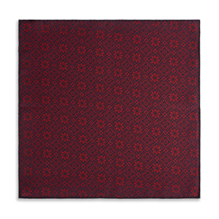 Red Navy Prince of Wales Geometric Double Faced Silk Pocket Square.