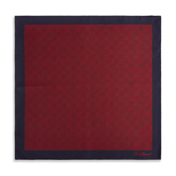 Red Navy Prince of Wales Geometric Double Faced Silk Pocket Square.