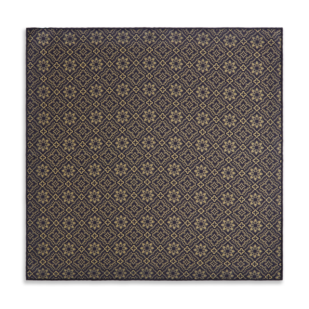 Yellow Navy Prince of Wales Geometric Double Faced Silk Pocket Square