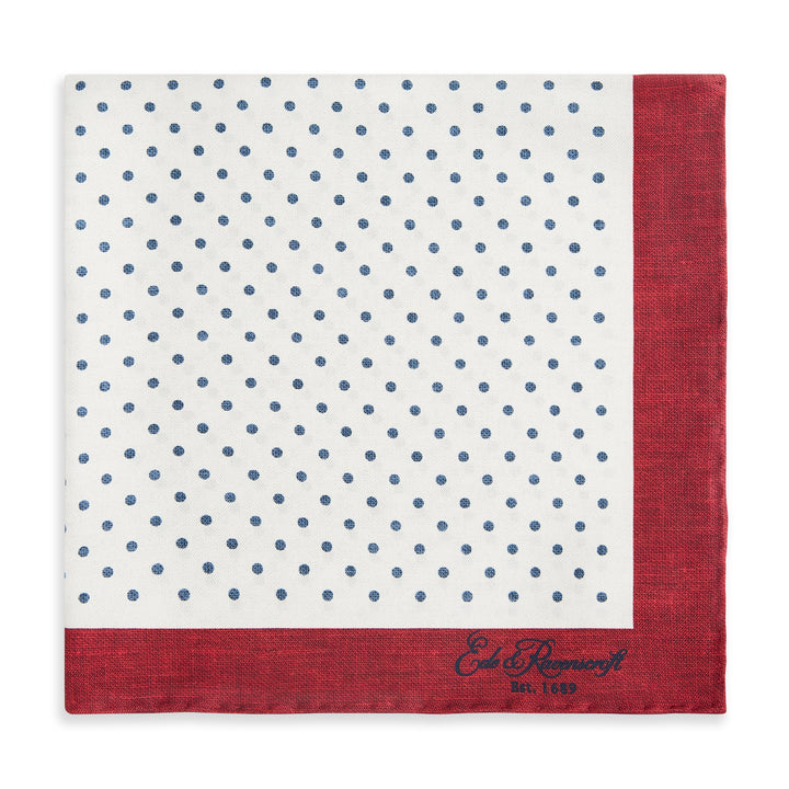 White and Red Spot Printed Silk Pocket Square