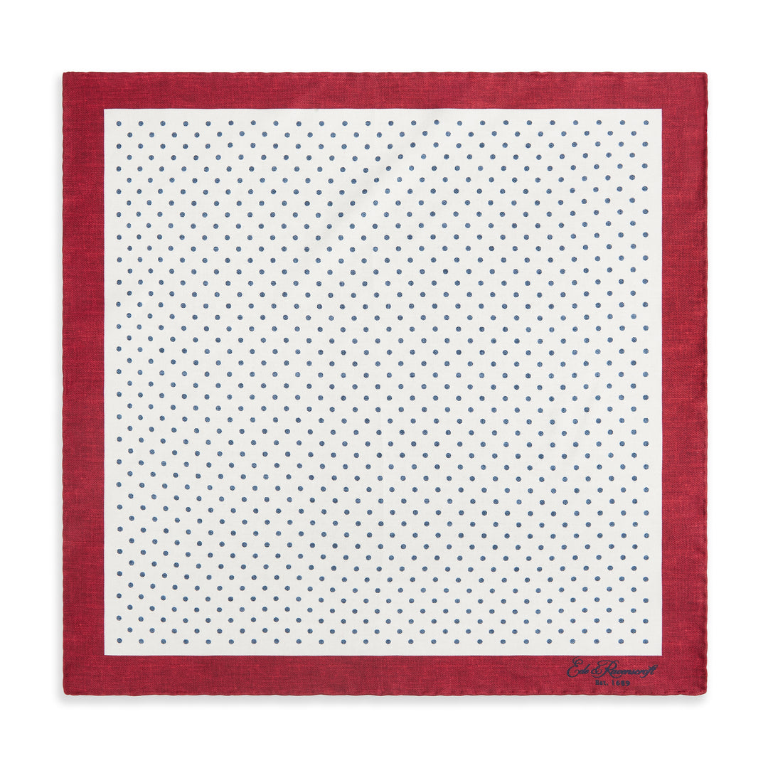 White and Red Spot Printed Silk Pocket Square