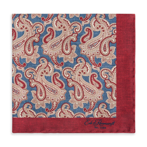 Blue And Red Paisley Silk Pocket Square