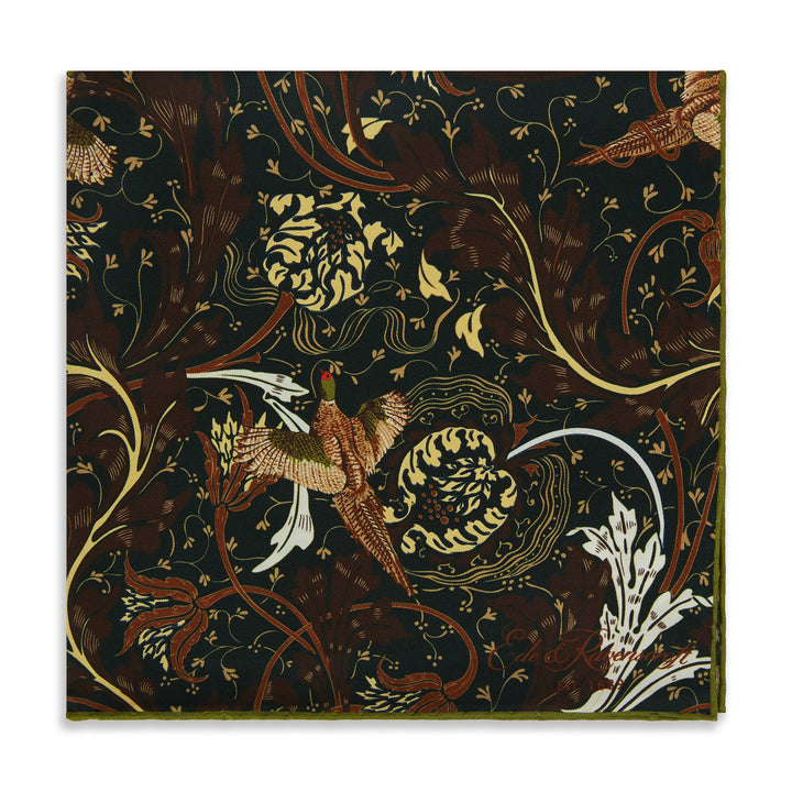 Green Forest Pheasant Silk Pocket Square