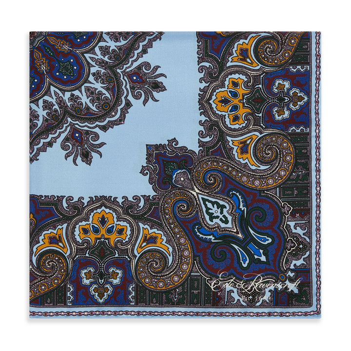 Blue Large Square Paisley Silk Pocket Square
