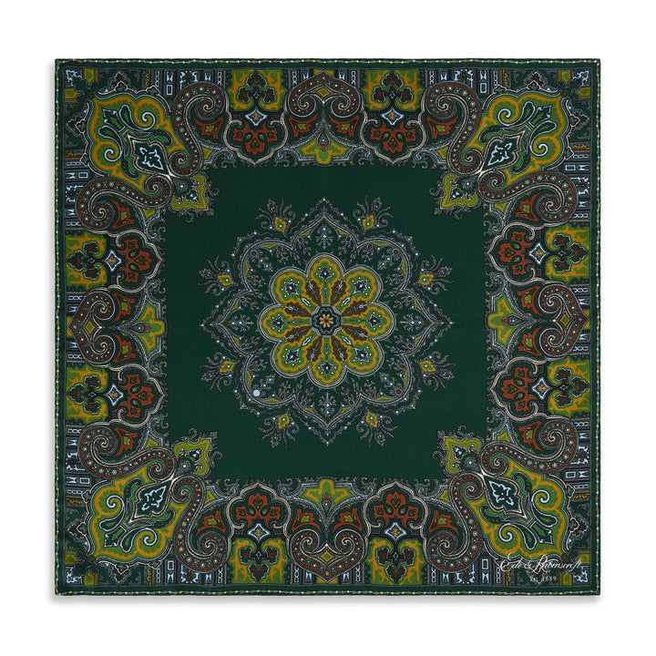 Green Large Square Paisley Silk Pocket Square