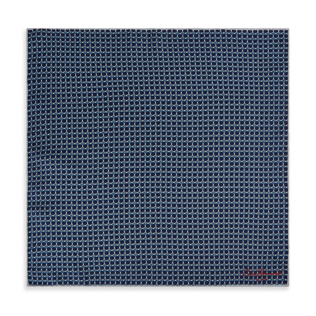 Blue Geo Print Silk Pocket Square