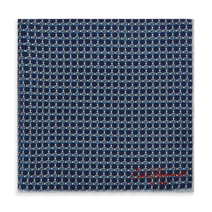 Blue Geo Print Silk Pocket Square