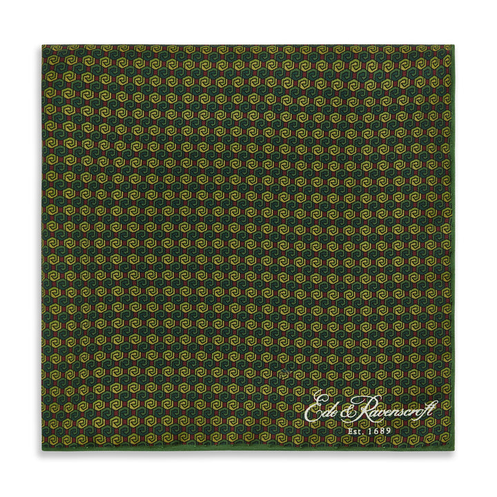 Green Geo Print Silk Pocket Square