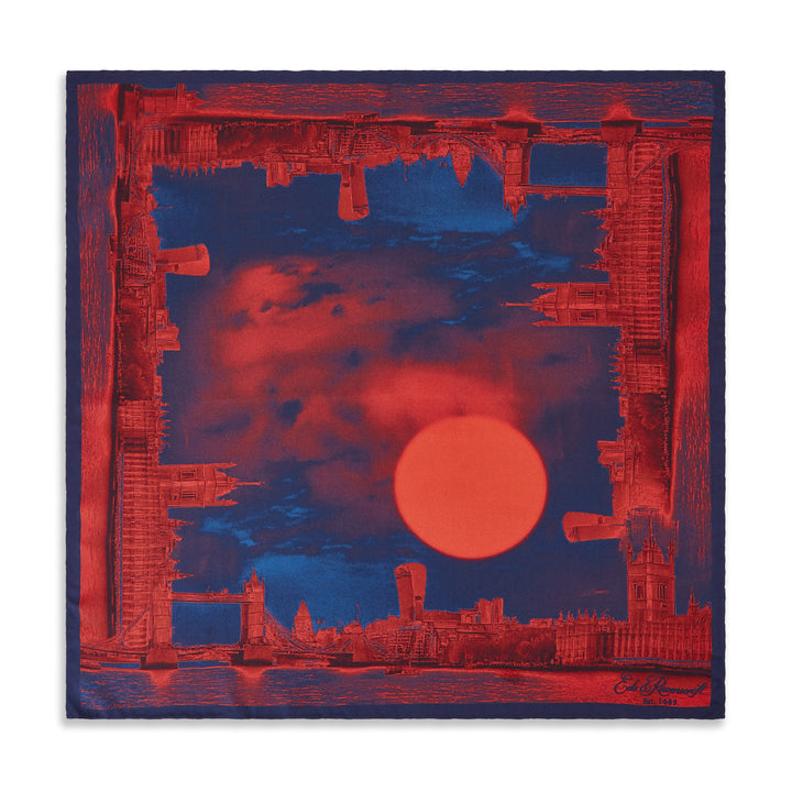 Red Navy London Silk Pocket Square