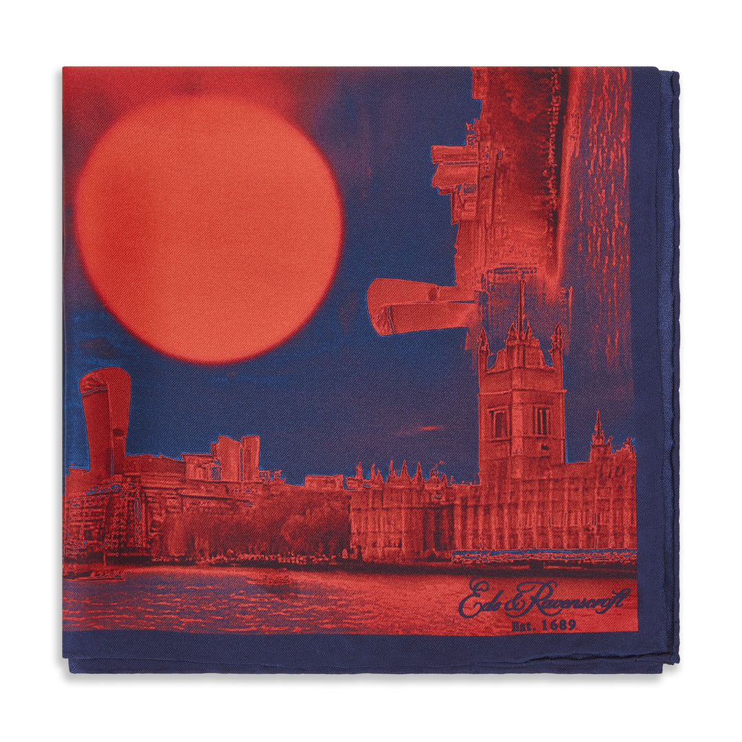 Red Navy London Silk Pocket Square