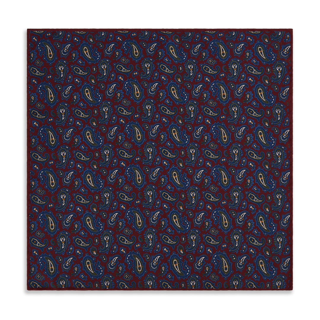 Burgundy Navy Paisley Madder Silk Reversible Pocket Square