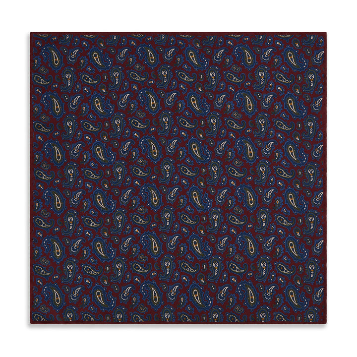 Burgundy Navy Paisley Madder Silk Reversible Pocket Square