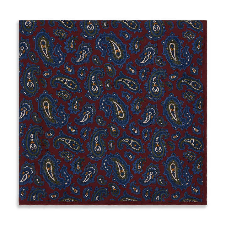 Burgundy Navy Paisley Madder Silk Reversible Pocket Square