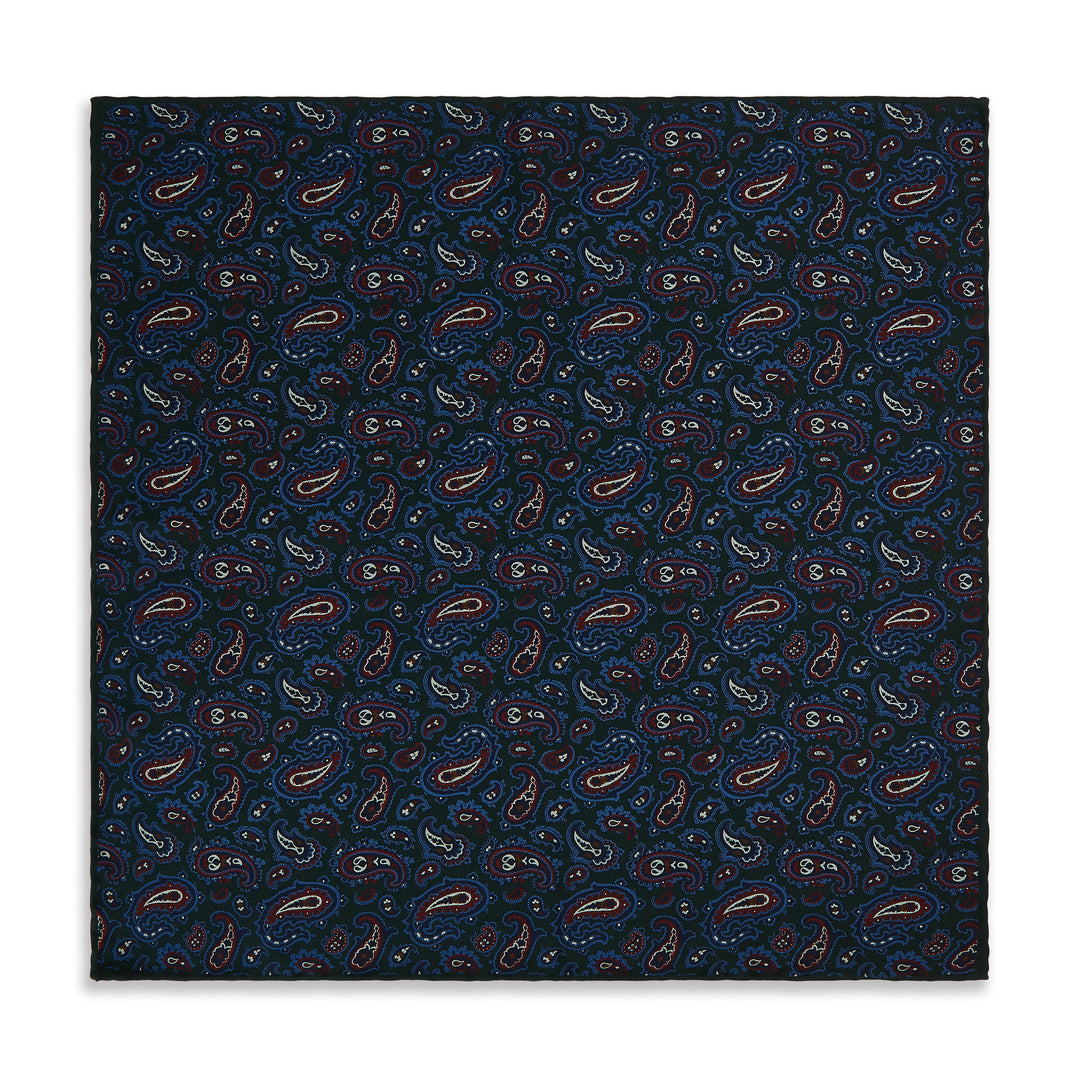 Green Navy Paisley Madder Silk Reversible Pocket Square